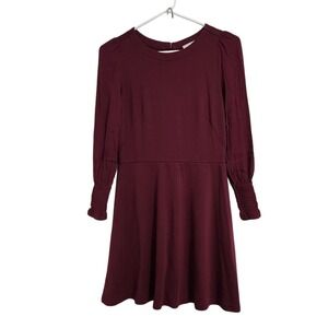 LOFT Petite Burgundy Long Sleeve Fit Flare Dress Size 00P  B04‎